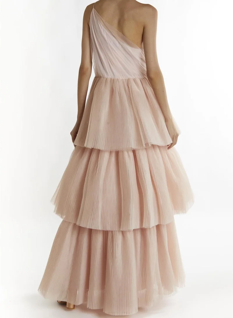 True Decadence Nude-Peach Liana Asymmetric Tiered Maxi-Dress