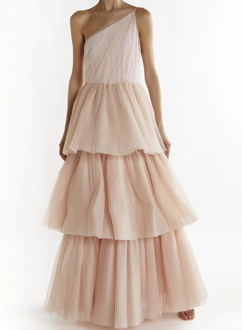 True Decadence  Nude-Peach Liana Asymmetric Tiered Maxi-Dress for Women | Best Price UAE