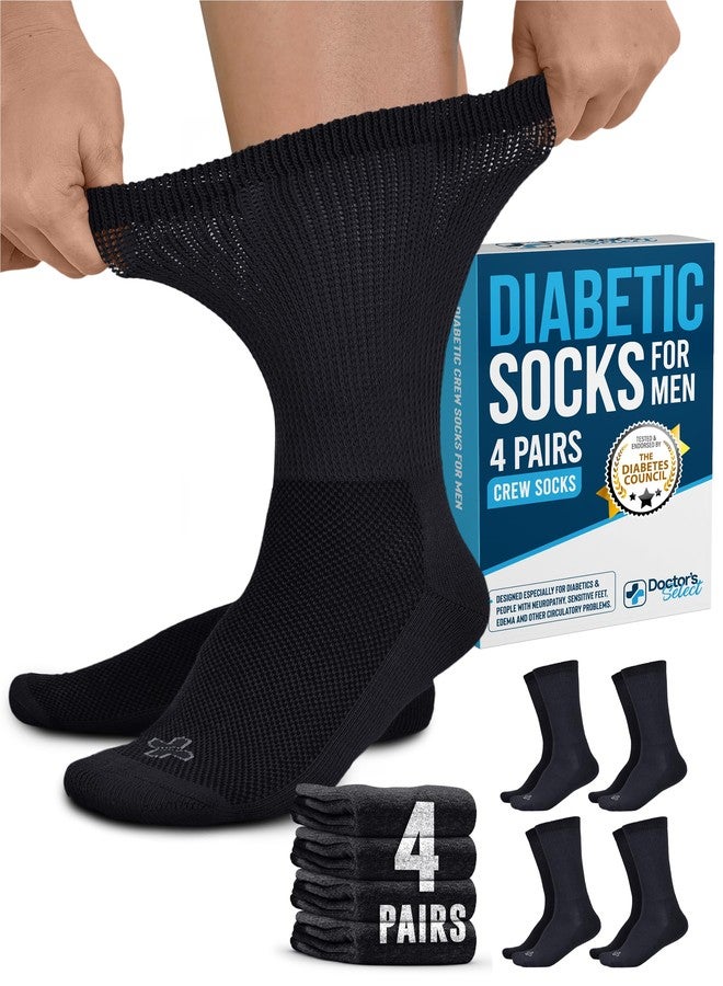 Doctor's Select Diabetic Socks for Men - 4 Pairs Crew Black Diabetic Socks for Men 9-12 | Moisture-Wicking | Neuropathy and Edema - Image 1