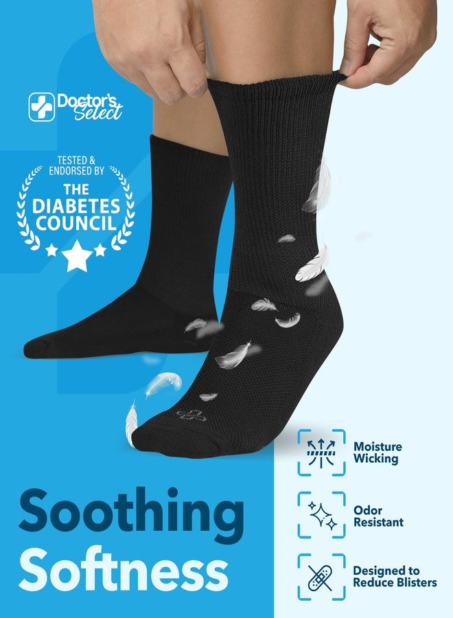 Doctor's Select Diabetic Socks for Men - 4 Pairs Crew Black Diabetic Socks for Men 9-12 | Moisture-Wicking | Neuropathy and Edema - Image 3