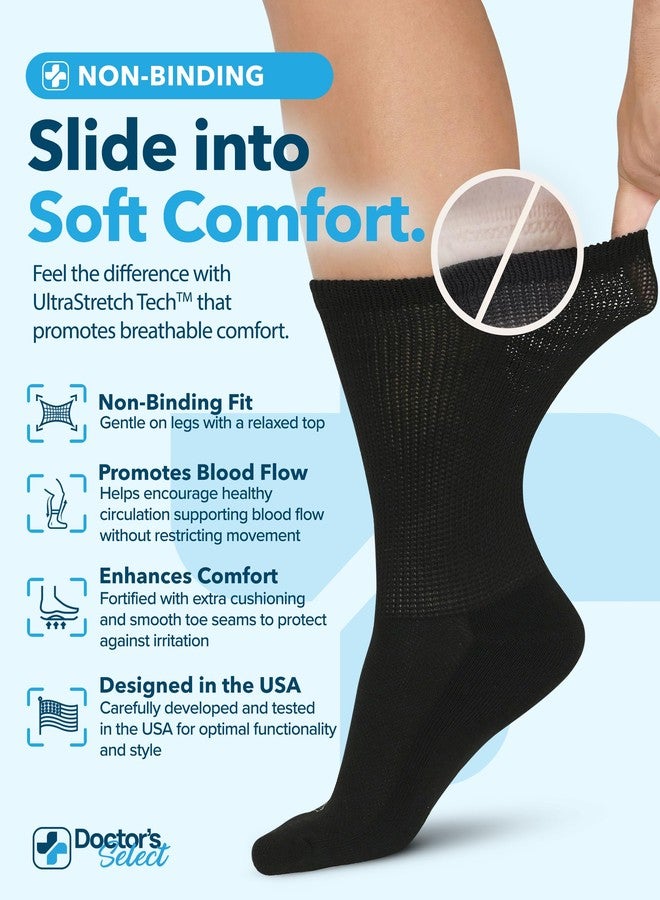 Doctor's Select Diabetic Socks for Men - 4 Pairs Crew Black Diabetic Socks for Men 9-12 | Moisture-Wicking | Neuropathy and Edema - Image 2
