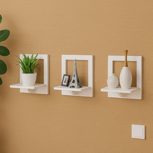 Vendola Decorative Wall Shelves – Floating Shelf for Living Room, Bedroom, Office & Home Décor | Modern Wooden Display Rack for Plants, Books, Trophy and Collectibles (White, Set of 3) (3, Square) - Image 2