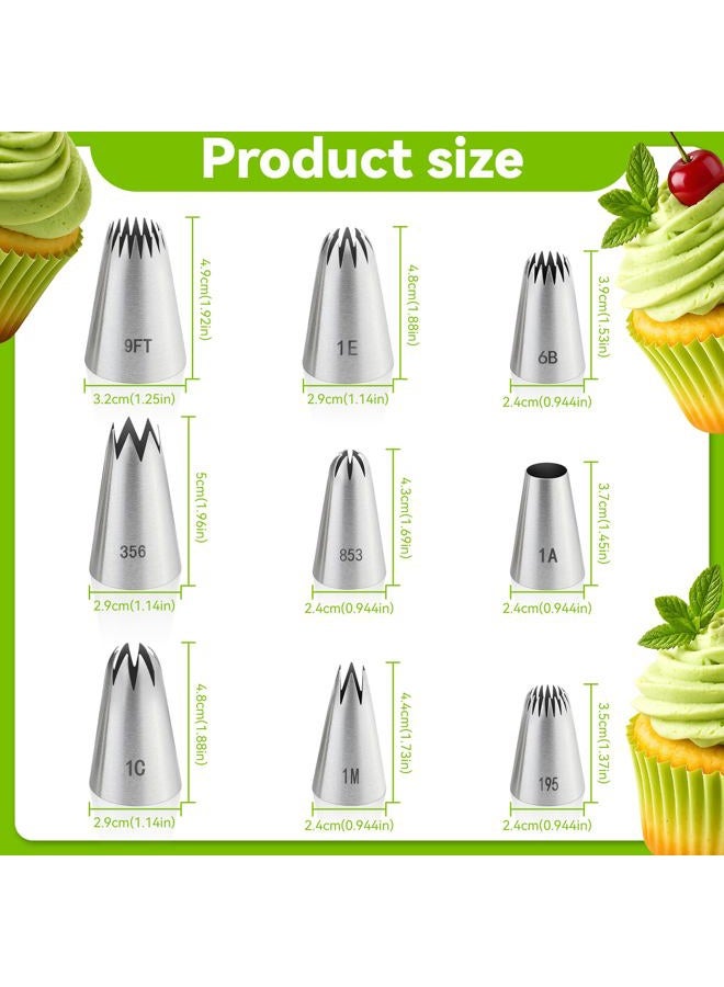 PJERASR 9PCS Large Piping Tips Set, Stainless Steel Cake Decorating Tips, Pastry Cake Decorating Tips Baking Tools for Baking Cupcakes, Cake Decorating - Image 2