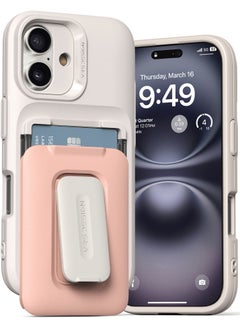 VRS Design D-Wallet Orb iPhone 16 Case Cover Wallet [3 Card] Credit Holder Slot [Semi Automatic] Built-in [Kickstand] - Pink Sand  - Image 1
