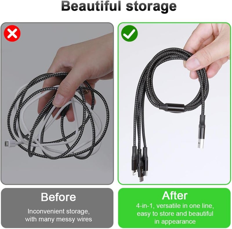 إليفانت بوت كابل ZORBES® 4 في 1 من النوع C للشحن السريع لأجهزة iPhone وAndroid بطول 3.9 قدم، كابل شحن من النوع C مع موصلين مزدوجين من النوع C، كابل USB إلى Lightning، كابل USB إلى Micro A، يدعم الشحن المتزامن - Image 5