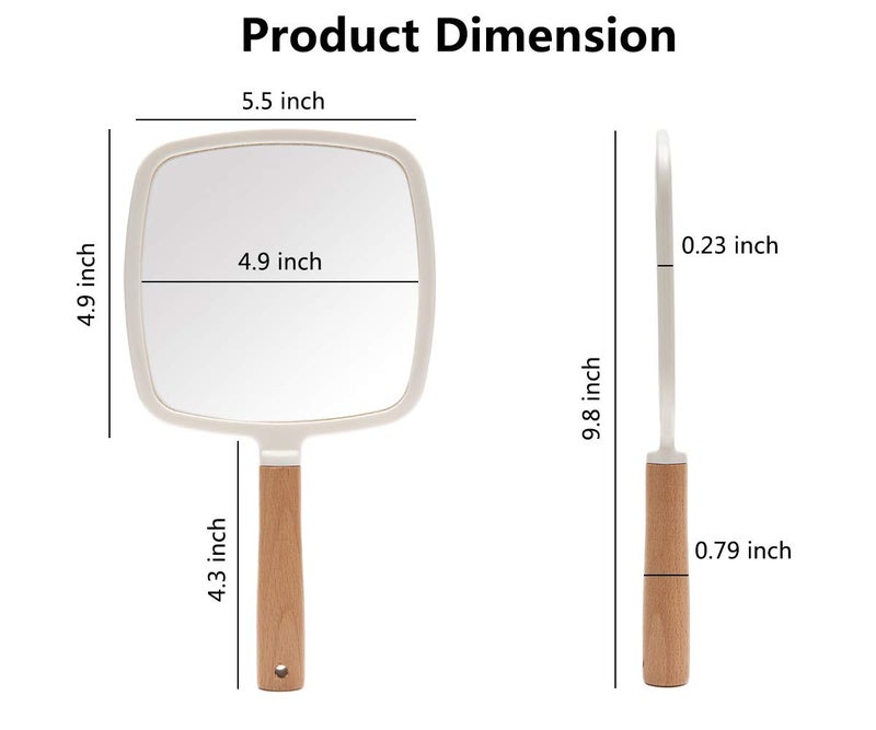 YEAKE Hand Held Mirror with Handle for Makeup,Small Cute Wood Hand Mirror for Shaving with Hole Hanging Single-Sided Portable Travel Vanity Mirror for Men&Women(Square) - Image 2