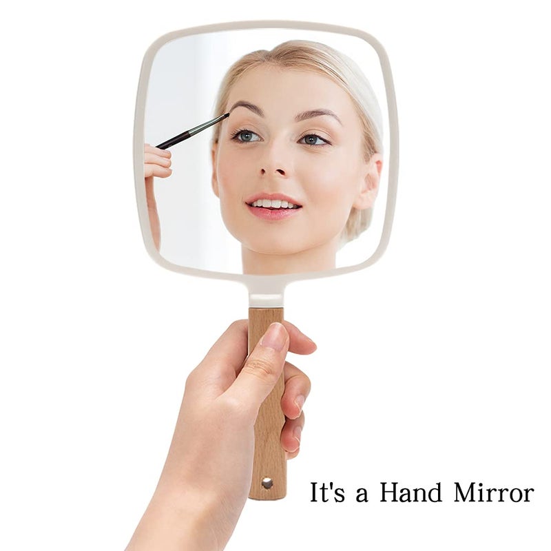 YEAKE Hand Held Mirror with Handle for Makeup,Small Cute Wood Hand Mirror for Shaving with Hole Hanging Single-Sided Portable Travel Vanity Mirror for Men&Women(Square) - Image 3