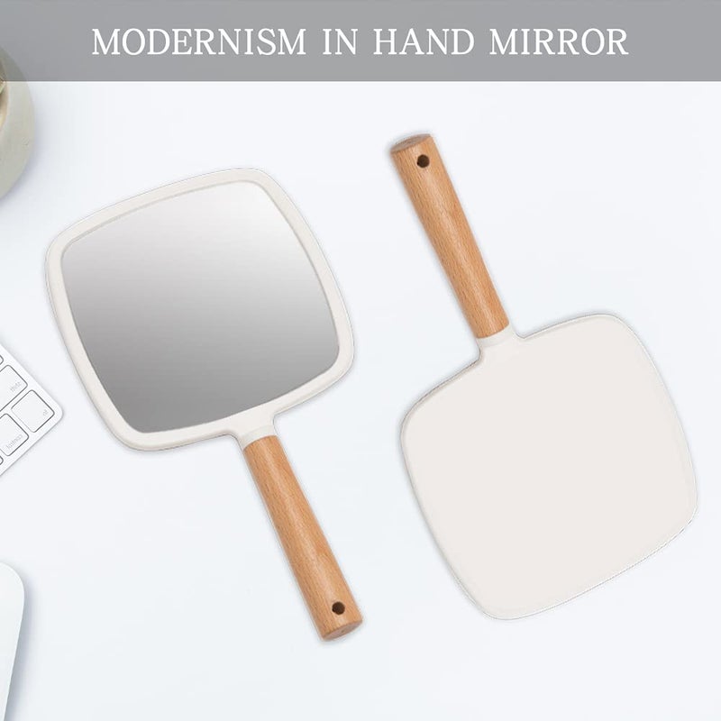 YEAKE Hand Held Mirror with Handle for Makeup,Small Cute Wood Hand Mirror for Shaving with Hole Hanging Single-Sided Portable Travel Vanity Mirror for Men&Women(Square) - Image 5