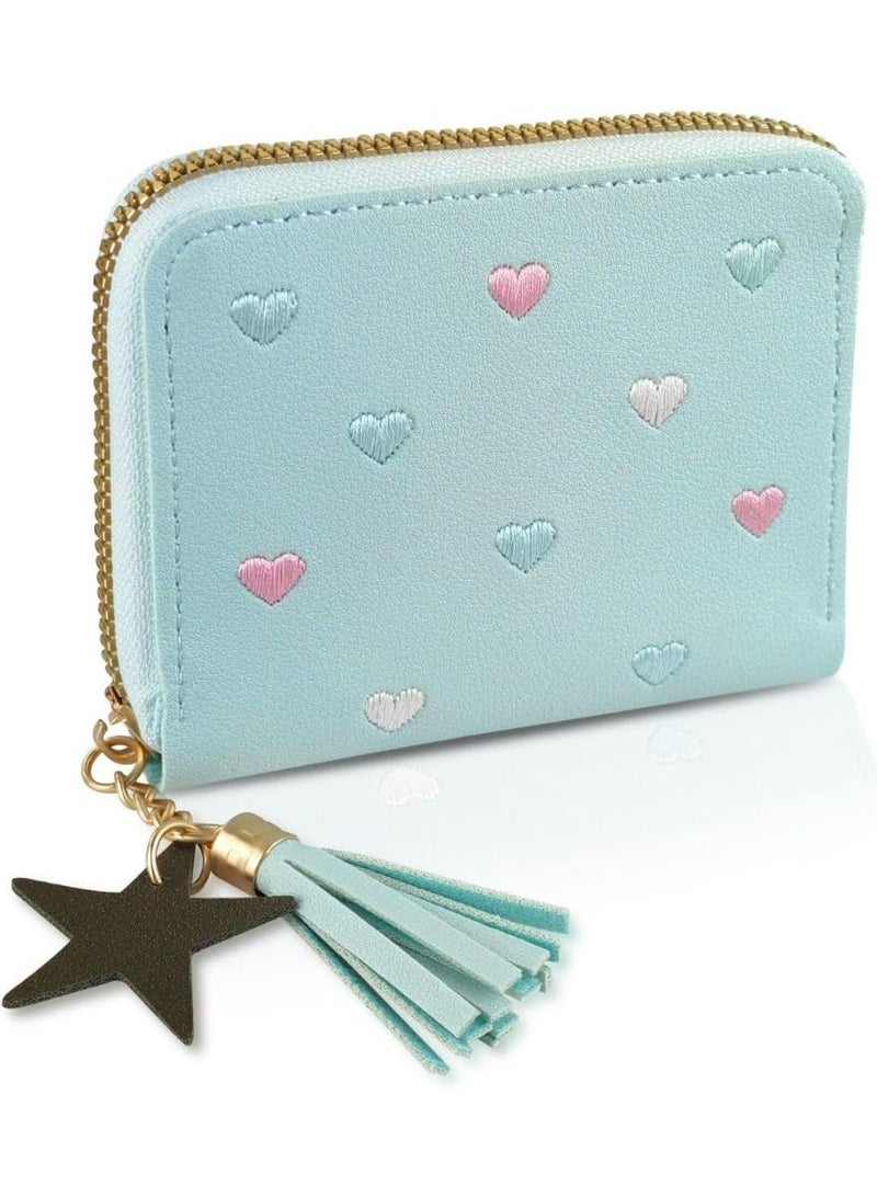 Bukela Tween Wallet Girls Wallets Ladies Wallet PU Leather Purse Lady Credit Card Holder with Star Pendant Solid Color Wallets (blue) - Image 1