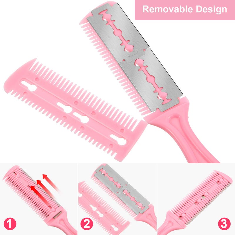 Maitys 3 Pcs Haircut Razor Comb Hair Cutting Comb with 12 Replacement Blades Double Edge Shaper for Salon & Home Styling Split Ends Trimmer Styler for Thick and Thin Hair (White, Pink, Blue) - Image 4