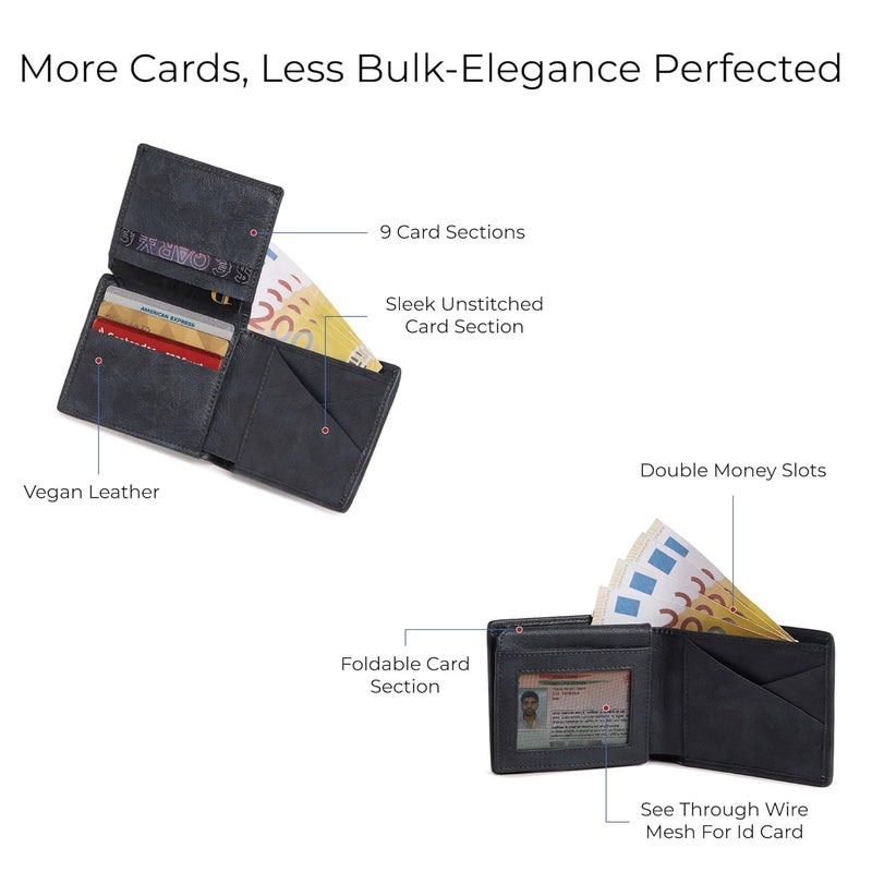EUME Crest Wallet for Men, Volcanic Blue | Slim Bifold Premium Vegan Leather | 6 Card Slots, 2 Compartments, 1 Id Slot, & 1 Slip Pocket | Stylish & Durable Men Wallet | Perfect for Everyday Use - Image 4