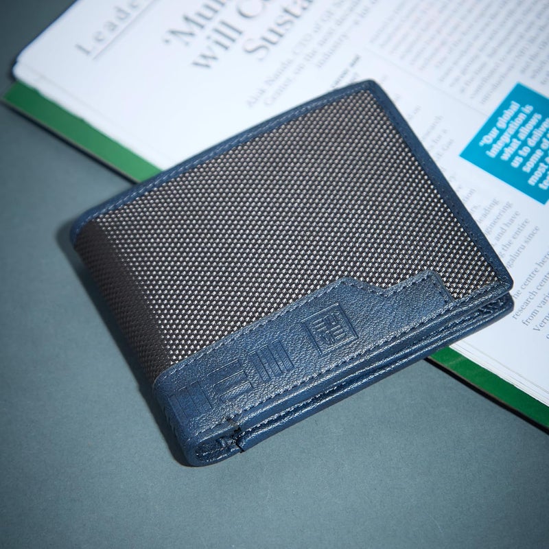 EUME Crest Wallet for Men, Volcanic Blue | Slim Bifold Premium Vegan Leather | 6 Card Slots, 2 Compartments, 1 Id Slot, & 1 Slip Pocket | Stylish & Durable Men Wallet | Perfect for Everyday Use - Image 2