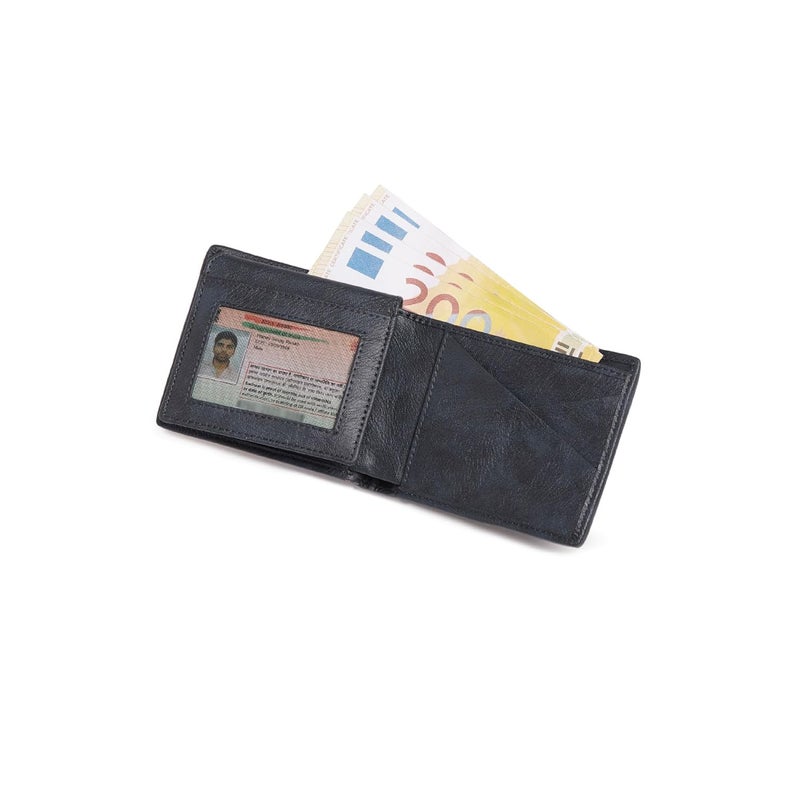 EUME Crest Wallet for Men, Volcanic Blue | Slim Bifold Premium Vegan Leather | 6 Card Slots, 2 Compartments, 1 Id Slot, & 1 Slip Pocket | Stylish & Durable Men Wallet | Perfect for Everyday Use - Image 5