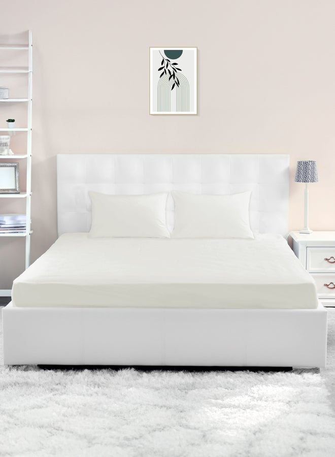 Noon East King Size Fitted Sheet | Soft 400TC Sateen Cotton Material | White Color | 1 Fitted Sheet 180 X 200 Cm With 40 Cm Deep Pocket| Suitable For King Size MattressBundle - Image 1