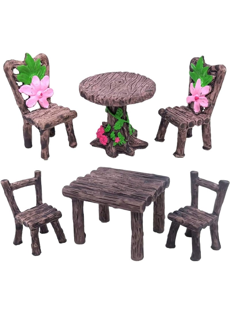 6 PCS Miniature Tables and Chairs Garden Toy, Fairy Garden Accessories, Garden Bench Decorations, Fairy House Furnitures, Miniature Table and Chairs Set, for Fairy Garden, Home Decoration - Image 1