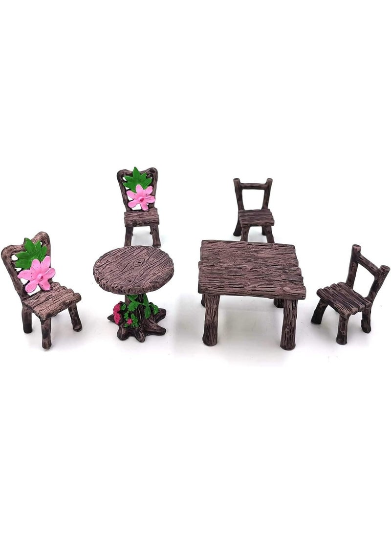 6 PCS Miniature Tables and Chairs Garden Toy, Fairy Garden Accessories, Garden Bench Decorations, Fairy House Furnitures, Miniature Table and Chairs Set, for Fairy Garden, Home Decoration - Image 2