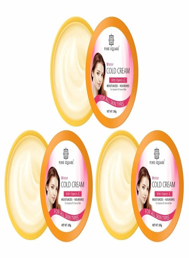 Pink Square Light Moisturizing Cold Cream Non-Sticky Nourishing Cold Cream with Olive Oil & Vitamin E for winter | 24Hr Moisture Lock for Dry Skin Pack of 3 of 100 Grams (300 Grams) - Image 1