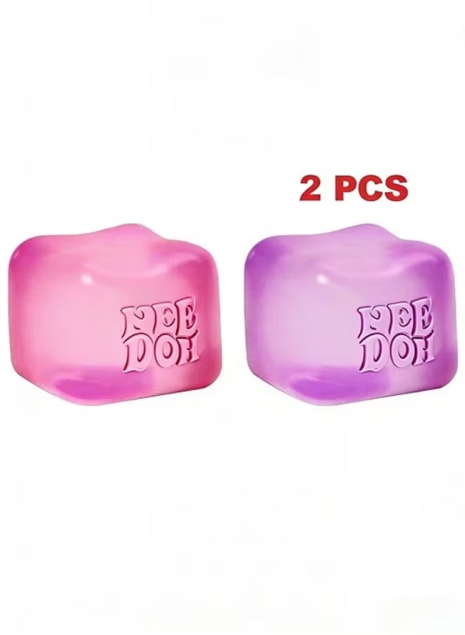 NeeDoh Nice Cube -Sensory Squeeze Toy with Super Solid Squish - 2.25" Cube (Pink+Purple) - Image 1