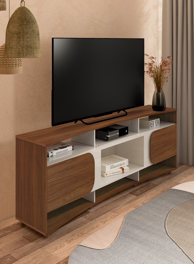 Pilati Tv Table 85"/90" with shelve cedar/off white color 220x61.5x44cm  - Image 1