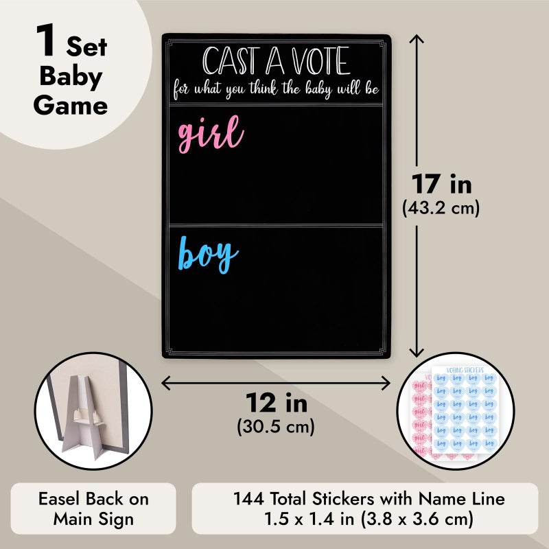 Juvale Gender Reveal Decorations for Baby Shower Games with 144 Girl or Boy Voting Stickers and Cast Your Vote Sign with Stand (Chalkboard Design, 12 x 17 in) - Image 3