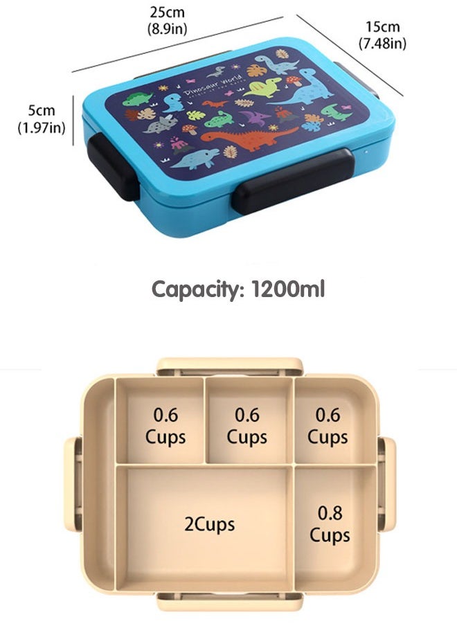 Super ZYouth Bento Lunch Box for Kids School, Children's Lunch Box with 5 Compartments, Leak-proof Lunch Box with Tablewares for Girls and Boys, Snack Box, Perfect for School, Nursery & Trips, 1200ml  - Image 2