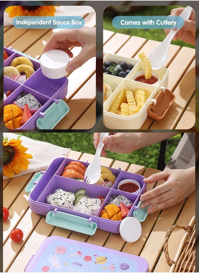 Super ZYouth Bento Lunch Box for Kids School, Children's Lunch Box with 5 Compartments, Leak-proof Lunch Box with Tablewares for Girls and Boys, Snack Box, Perfect for School, Nursery & Trips, 1200ml  - Image 4