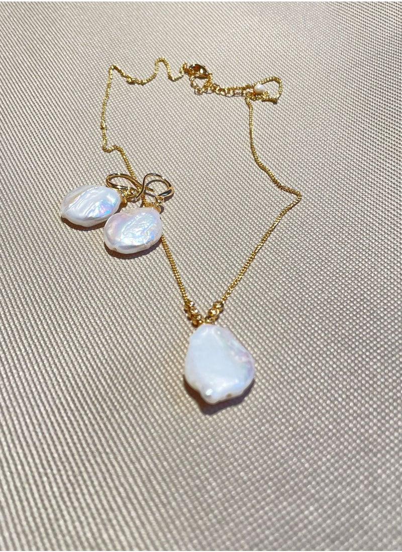 General 925 Silver-Plated 18K Gold Inlaid Natural Freshwater Baroque Pearls/2-Piece Original Jewelry Set/Bracelet/NeckLace/Earrings  - Image 2