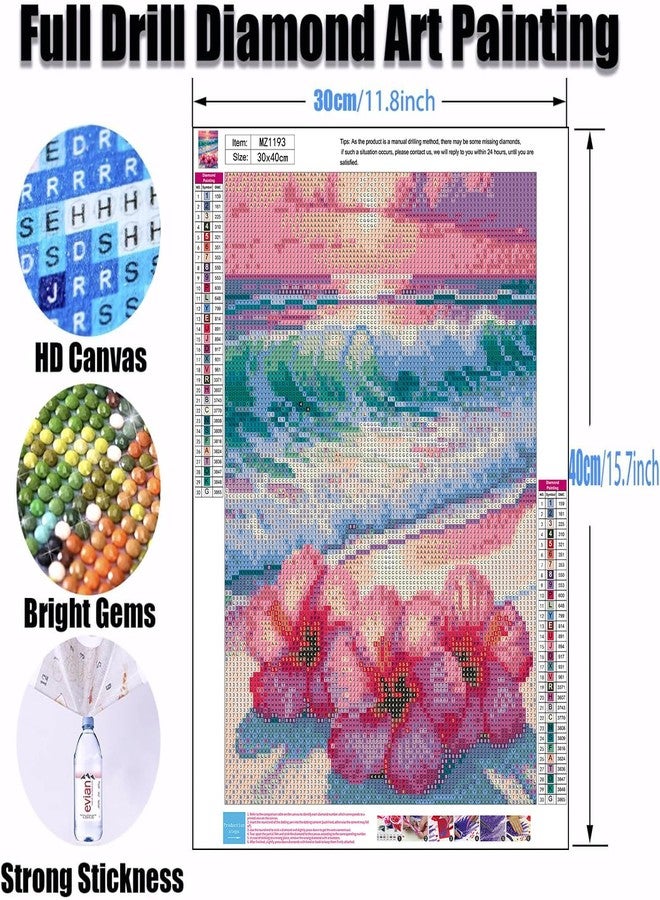 Ekuxom Beach Diamond Art Kits for Adults-5D Hibiscus Diamond Painting Kits for Adults Beginners-DIY Full Drill Diamond Gem Art and Crafts for Home Wall Decor Gifts 12X16Inch - Image 2