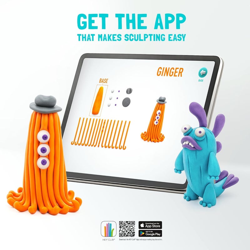 HEY CLAY -DIY Beasts: Worm, Ginger, Drop Plastic Creative Modelling Air-Dry Clay For Kids 6 Cans - Image 3