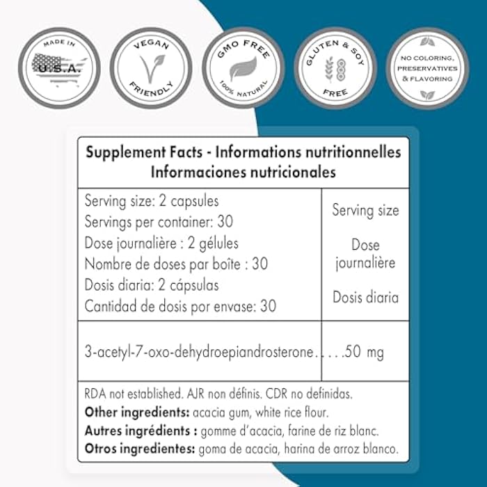 Supersmart 7-OXO DHEA 25mg - Advanced DHEA Metabolite Supplement | Non-GMO & Gluten Free - 60 Vegetarian Capsules - Image 3