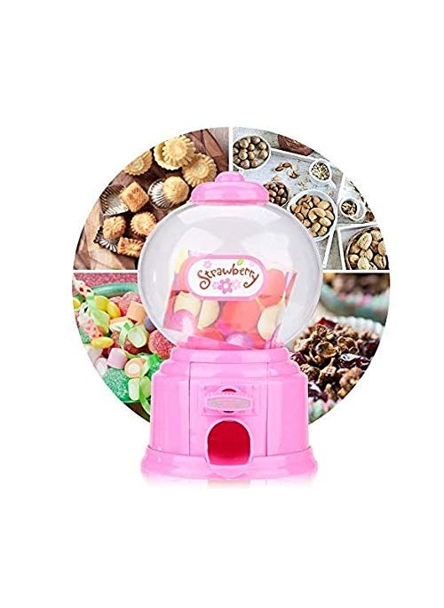 Nidy NIDY 1Pc Mini Candy Gumball Jelly Beans Sugar Vending Machine Snack Dispenser Cute Sweets Mini Candy Machine Bubble Gumball Dispenser Coin Bank Candy Gumball Not Included Pink  - Image 1
