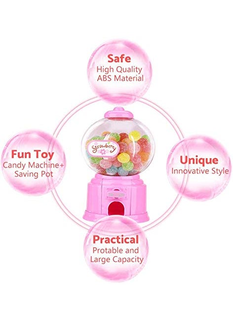 Nidy NIDY 1Pc Mini Candy Gumball Jelly Beans Sugar Vending Machine Snack Dispenser Cute Sweets Mini Candy Machine Bubble Gumball Dispenser Coin Bank Candy Gumball Not Included Pink  - Image 5