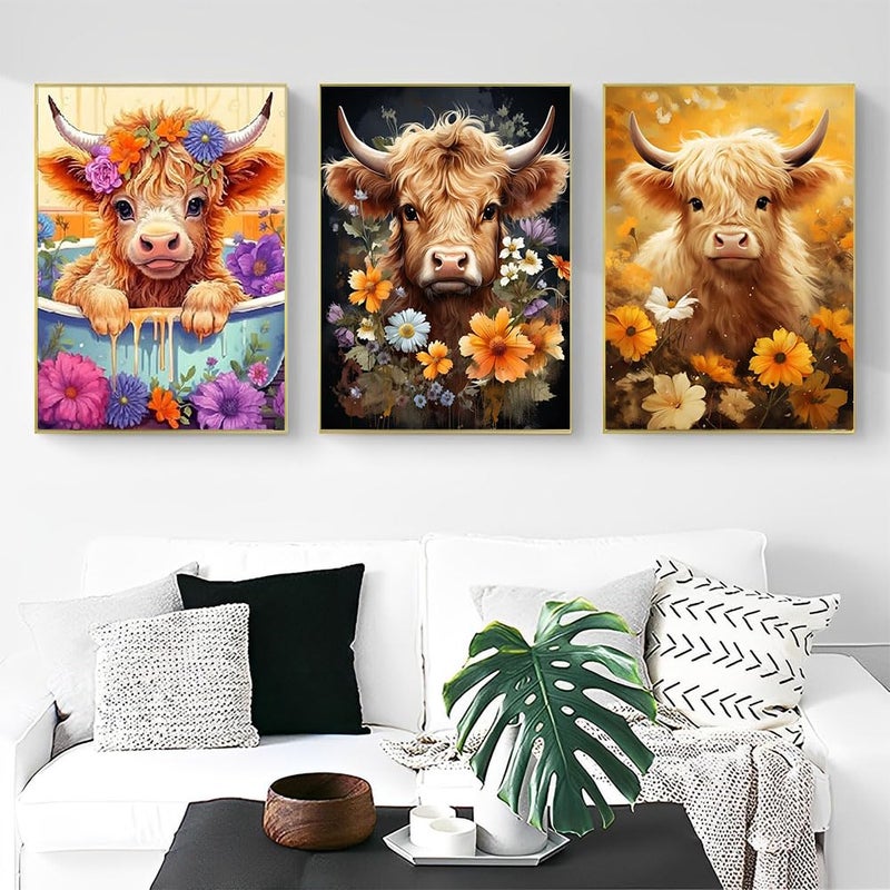 OFRKE Diamond Painting Kits for Adults,3 Pack Highland Cow Diamond Art for Beginners, Diamond Round 5D Full Drill Paint with Diamonds Pictures Gem Art Painting Kits DIY Crafts Kits 12x16inch - Image 4