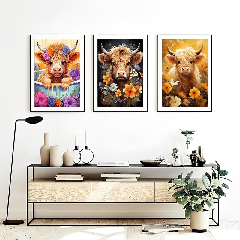 OFRKE Diamond Painting Kits for Adults,3 Pack Highland Cow Diamond Art for Beginners, Diamond Round 5D Full Drill Paint with Diamonds Pictures Gem Art Painting Kits DIY Crafts Kits 12x16inch - Image 5