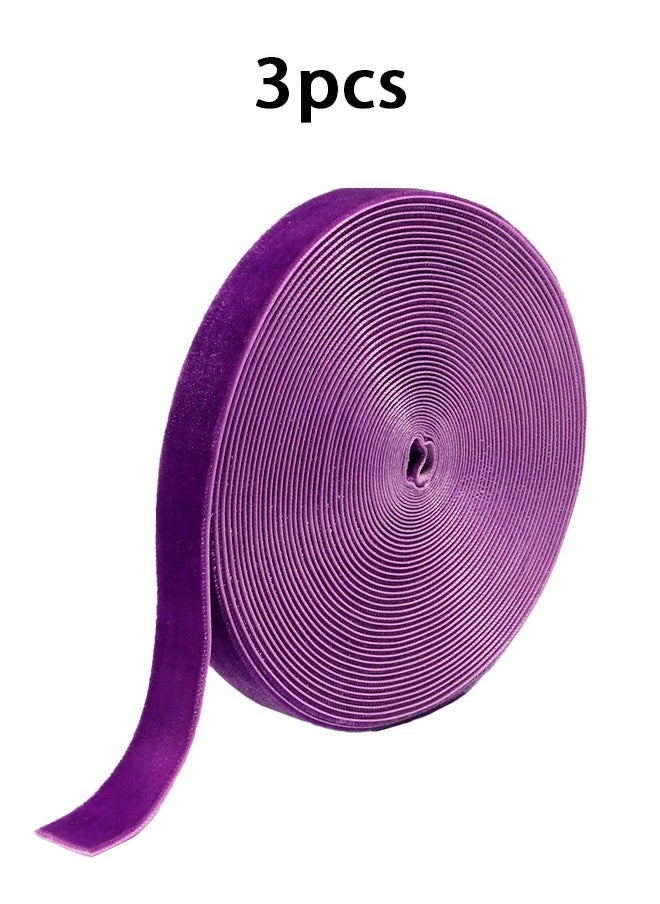 Zeemey 3pcs Purple Velvet Ribbon 1.5 cm x 9.1 meter - Vintage Nylon Velvet Ribbon with Spool for Gift Wrapping, Floral Bouquets, Wedding Decorations, and Crafts, Ribbon for Flower Bouquet(Purple)  - Image 1