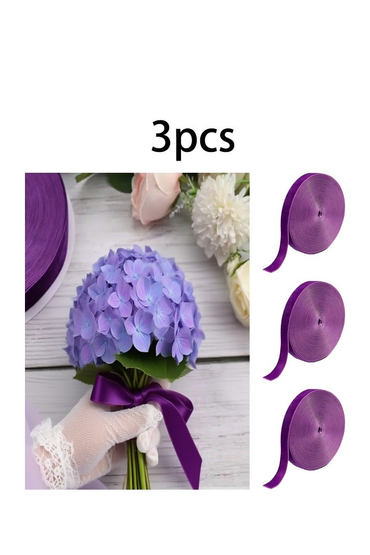 Zeemey 3pcs Purple Velvet Ribbon 1.5 cm x 9.1 meter - Vintage Nylon Velvet Ribbon with Spool for Gift Wrapping, Floral Bouquets, Wedding Decorations, and Crafts, Ribbon for Flower Bouquet(Purple) - Image 1
