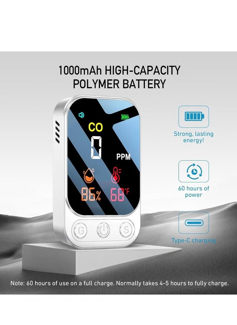 NIBEMINENT Carbon Monoxide Detector with Intelligent Alarm Function, 3-in-1 CO Detector Moisture/Temperature/Carbon Monoxide Concentration, Portable Rechargeable CO Warner for Household/Motorhome/Camping  - Image 5