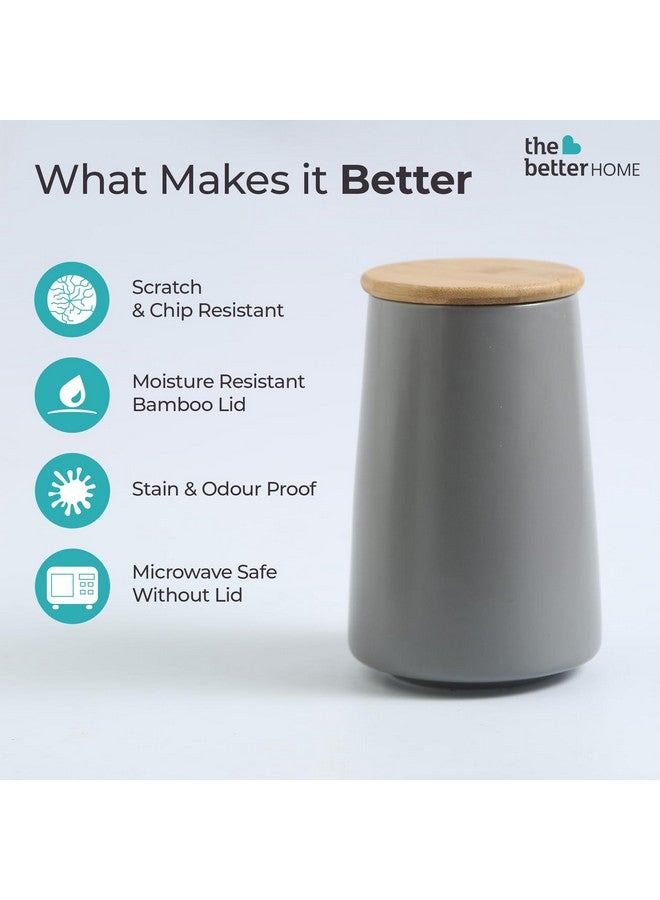 The Better Home Ceramic Jars for Kitchen Storage with Bamboo Lids | Multipurpose Airtight Kitchen Containers for Cookies, Snacks, Pickles, Pulses, Coffee, Sugar, Dry Fruits (Grey (850ml)) - Image 2