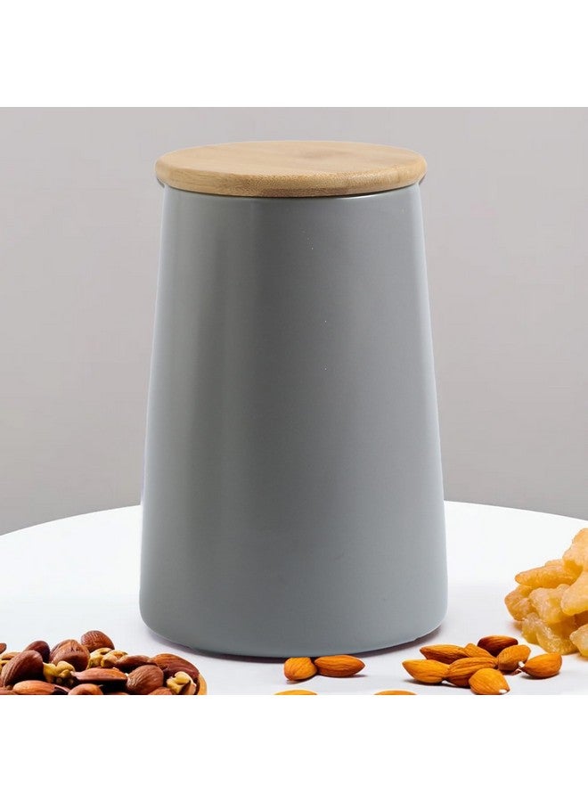 The Better Home Ceramic Jars for Kitchen Storage with Bamboo Lids | Multipurpose Airtight Kitchen Containers for Cookies, Snacks, Pickles, Pulses, Coffee, Sugar, Dry Fruits (Grey (850ml)) - Image 1