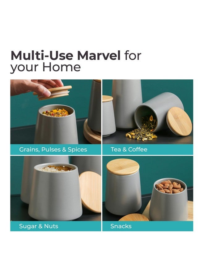 The Better Home Ceramic Jars for Kitchen Storage with Bamboo Lids | Multipurpose Airtight Kitchen Containers for Cookies, Snacks, Pickles, Pulses, Coffee, Sugar, Dry Fruits (Grey (850ml)) - Image 4