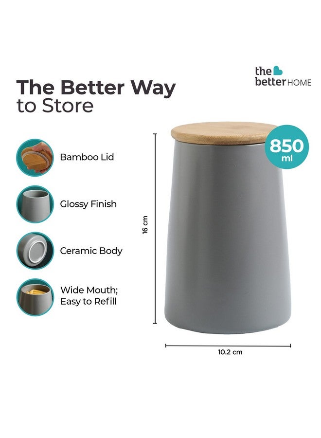 The Better Home Ceramic Jars for Kitchen Storage with Bamboo Lids | Multipurpose Airtight Kitchen Containers for Cookies, Snacks, Pickles, Pulses, Coffee, Sugar, Dry Fruits (Grey (850ml)) - Image 3