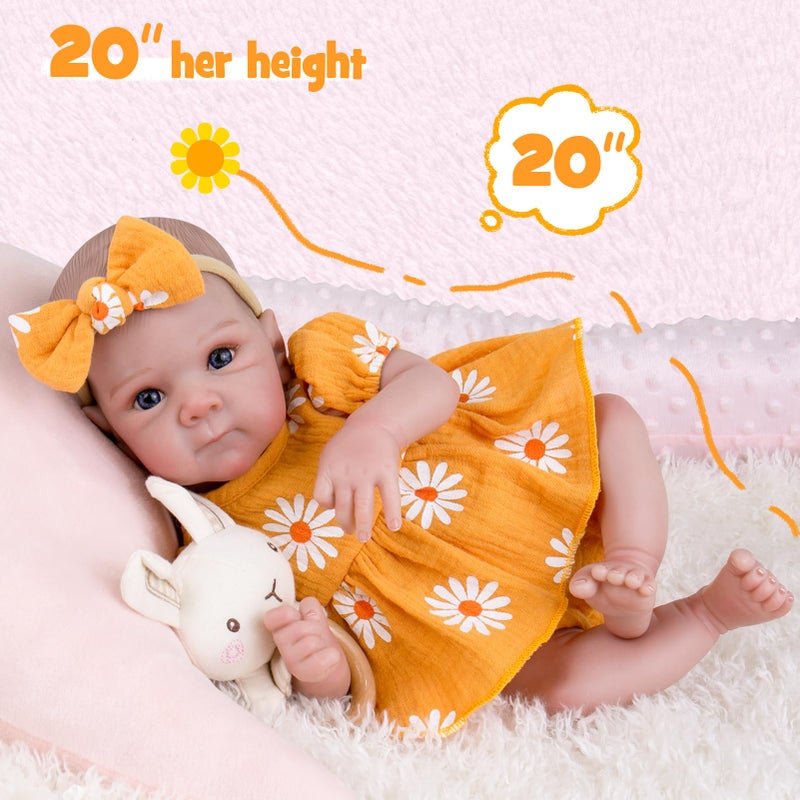 Aori Reborn Baby Doll Realistic Girl 20 inches - Soft Cloth Body and Vinyl Limbs, Lifelike Newborn Baby Dolls for Kids Imaginative Play, Emotional Comfort for The Elderly - Image 4
