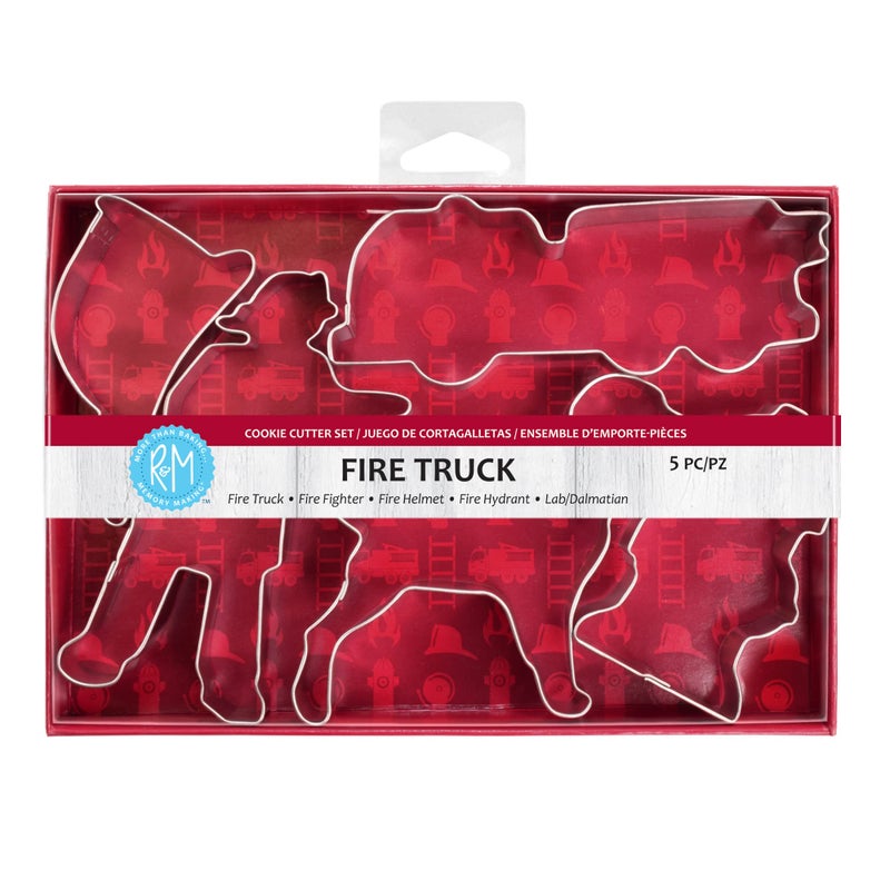 R&M RM International Fire Truck Cookie Cutters Firefighter Truck Helmet Hydrant Dog 5Piece Set 