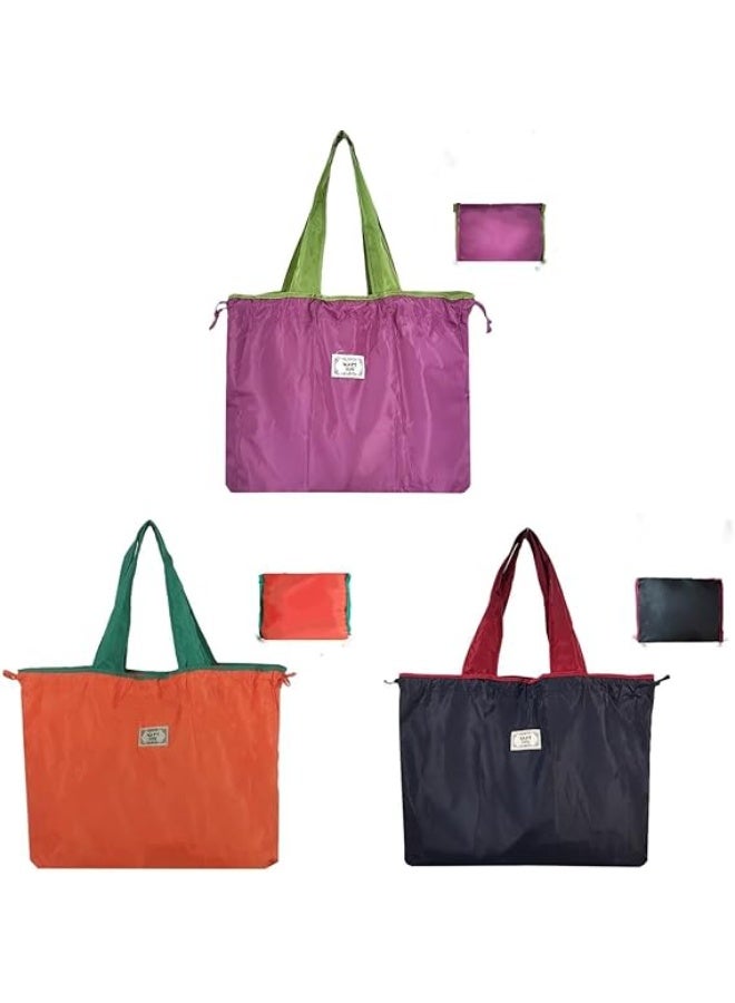 Cool Baby 3 Pack Large Capacity Environmentally Friendly Portable Foldable Supermarket Shopping Bags Can Be Tie Drawstring Storage Grocery Bags Handbags Reusable Shopping Bags  - Image 1