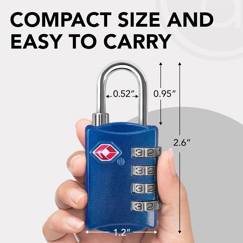 desired tools TSA Luggage Locks (2 Pack) - 4 Digit Combination Steel Padlocks - Approved Travel Lock for Suitcases & Baggage - Blue - Image 2
