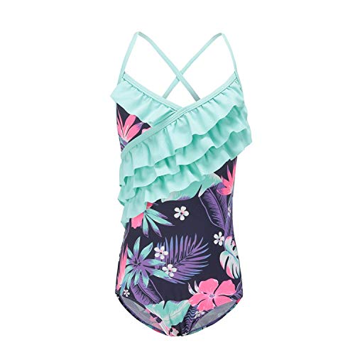 HowJoJo Big Girls One Piece Swimsuit Hawaiian Ruffle Swimwear Beach Bathing Suit Purple Size 12/10-12 - Image 1