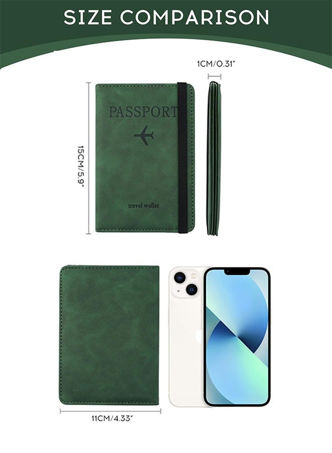 JoyousSto Passport Cover,Passport Holder Travel Wallet,RFID Blocking Passport Case Travel Accessories Card Holder Wallet Unisex Travel Gifts,Green - Image 2
