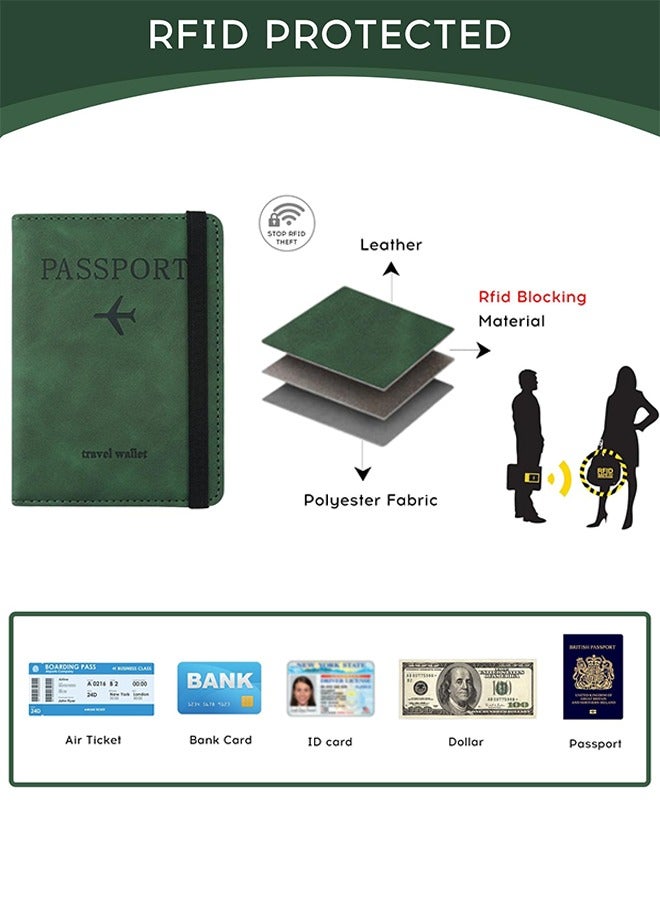 JoyousSto Passport Cover,Passport Holder Travel Wallet,RFID Blocking Passport Case Travel Accessories Card Holder Wallet Unisex Travel Gifts,Green - Image 3