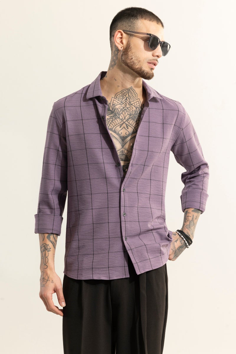 SNITCH Grid Block Purple Checks Shirt - Image 1