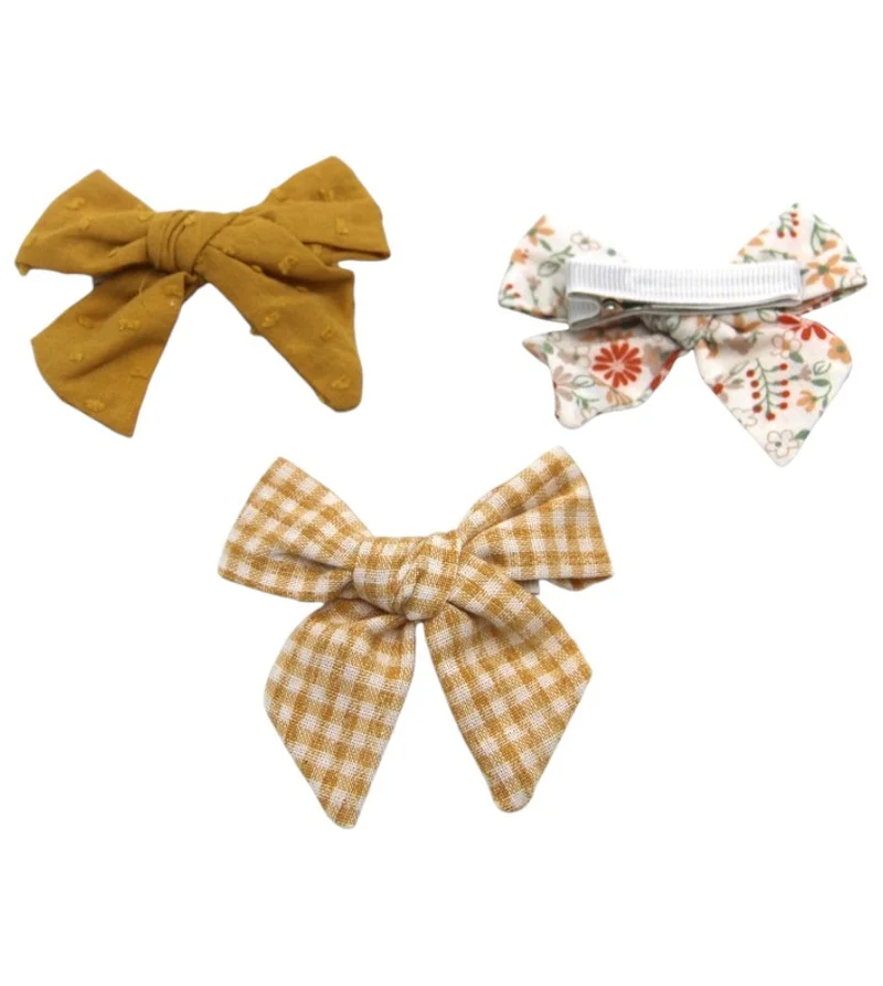 D'Daniela Rabia Ribbon Bow Clip Set For Babies and Girls - Yellow & Multicolor